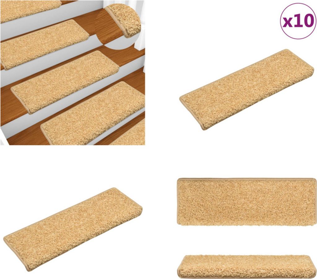 vidaXL Stufenmatten 10 Stk. 65x21x4 cm Beige - Treppenmatte - Treppenmatten - Treppenteppich - Treppenschutz