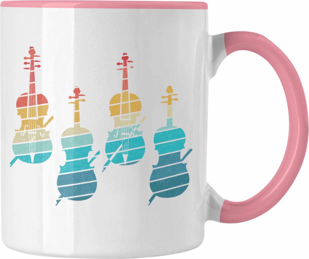 Trendation - Geigenspieler Geschenk Tasse Geigenspielerin Kaffee-Becher Geigen Grafik Retro (Rosa)