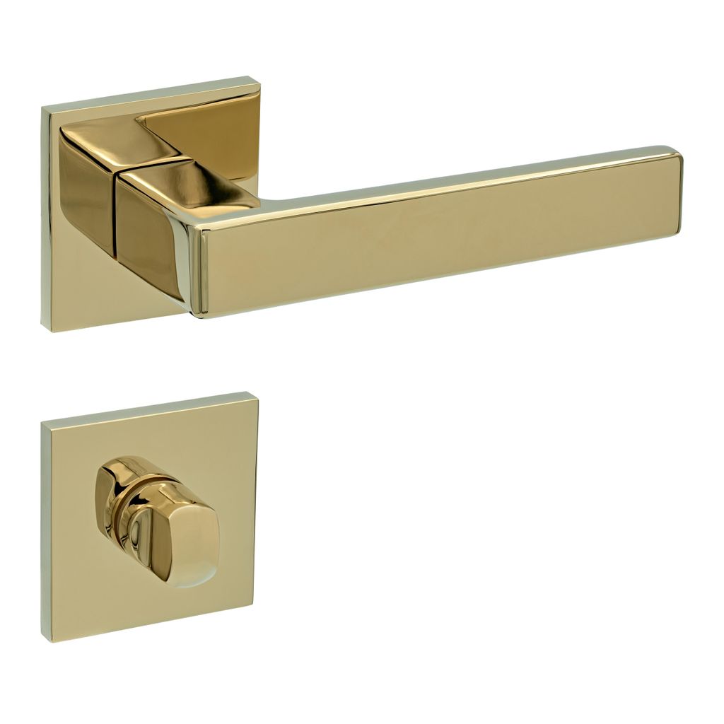 Türgriffe Set WC/Bad Türklinken für Innentüren in glanz Gold Optik Drückergarnitur für Zimmertür mit eckiger Rosettengarnitur aus Zink Gavroche