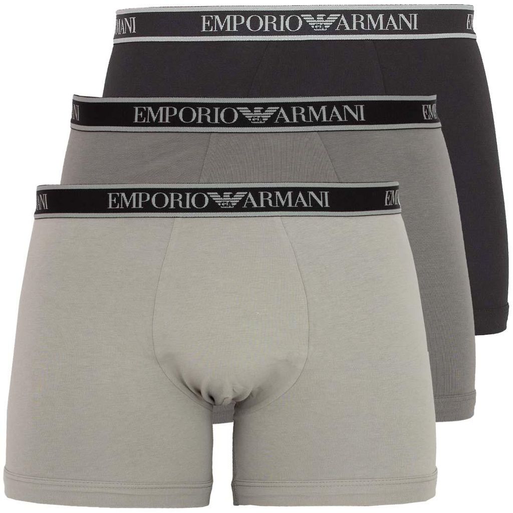 EMPORIO ARMANI Herren Trunks Boxershorts 3-Pack Stretch Baumwolle im Multipack Premium XL Black/Steel/Grey