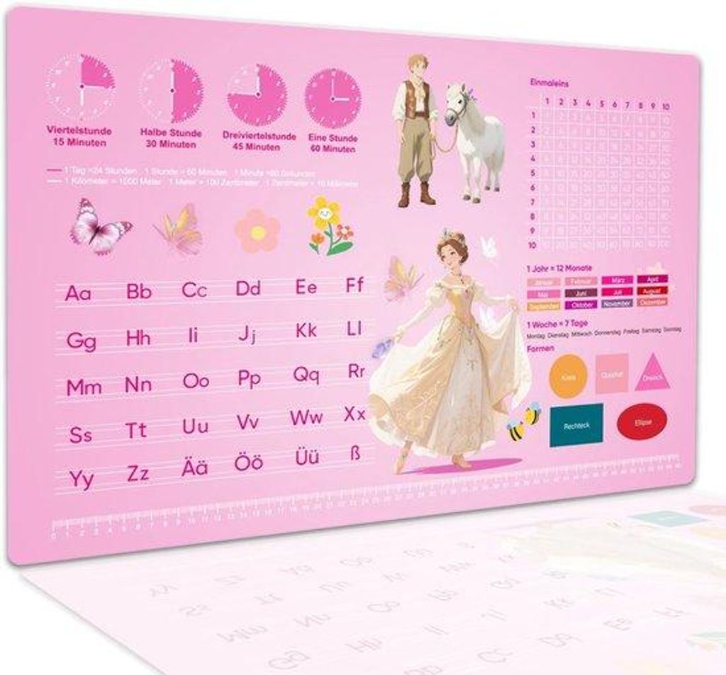 Famanu Schreibtischunterlage für Kinder - Prinzessinnenmuster - rutschfest und abwaschbar - ideal für Spiel und Kreativität