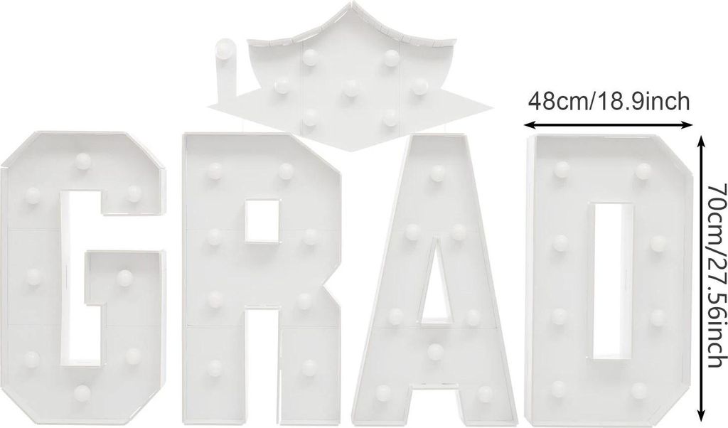 GRAD Buchstaben - Abschlussdeko - 70 cm Höhe - Schaumkarton - Mit Abschlusskappe - Freistehend - Weiß