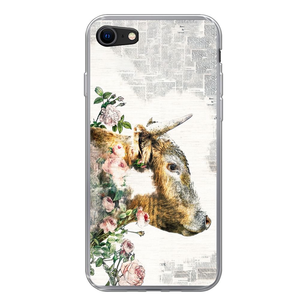 MuchoWow Handyhülle Schutzhülle Hülle für iPhone SE 2022 Schottischer Highlander - Farbe - Blumen Silikon Softcase Handy Hülle - Schutzhülle