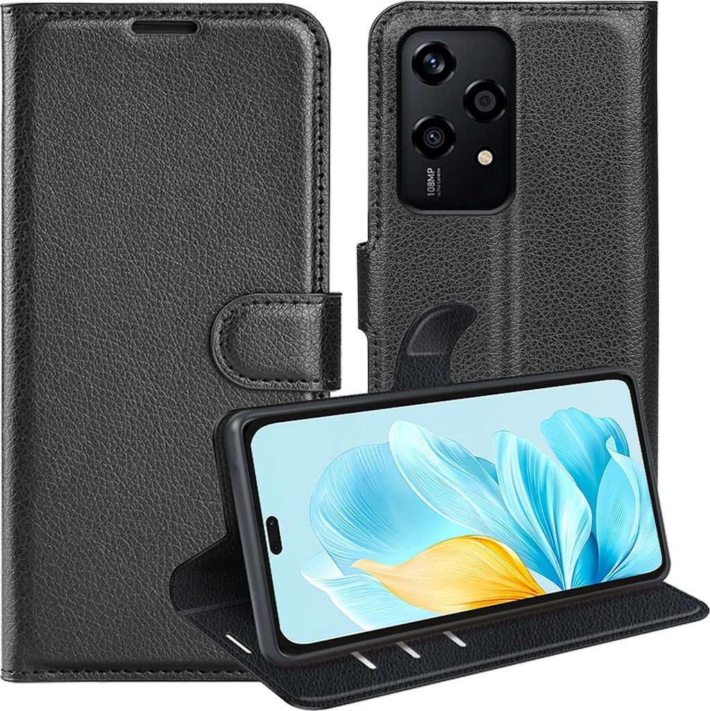 Für Honor 200 Lite Smart Handy Tasche Schwarz Etuis Kunst-Leder Hülle Cover Case Book