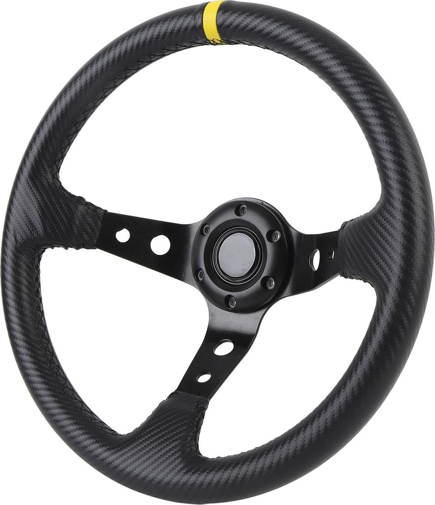 14-Zoll-Autorennen-Lenkrad, PVC-Aluminium, Universal-Carbonfaser-Look, Sport, mit Hupenknopf für 6-Loch-Nabenadapter, Gelb