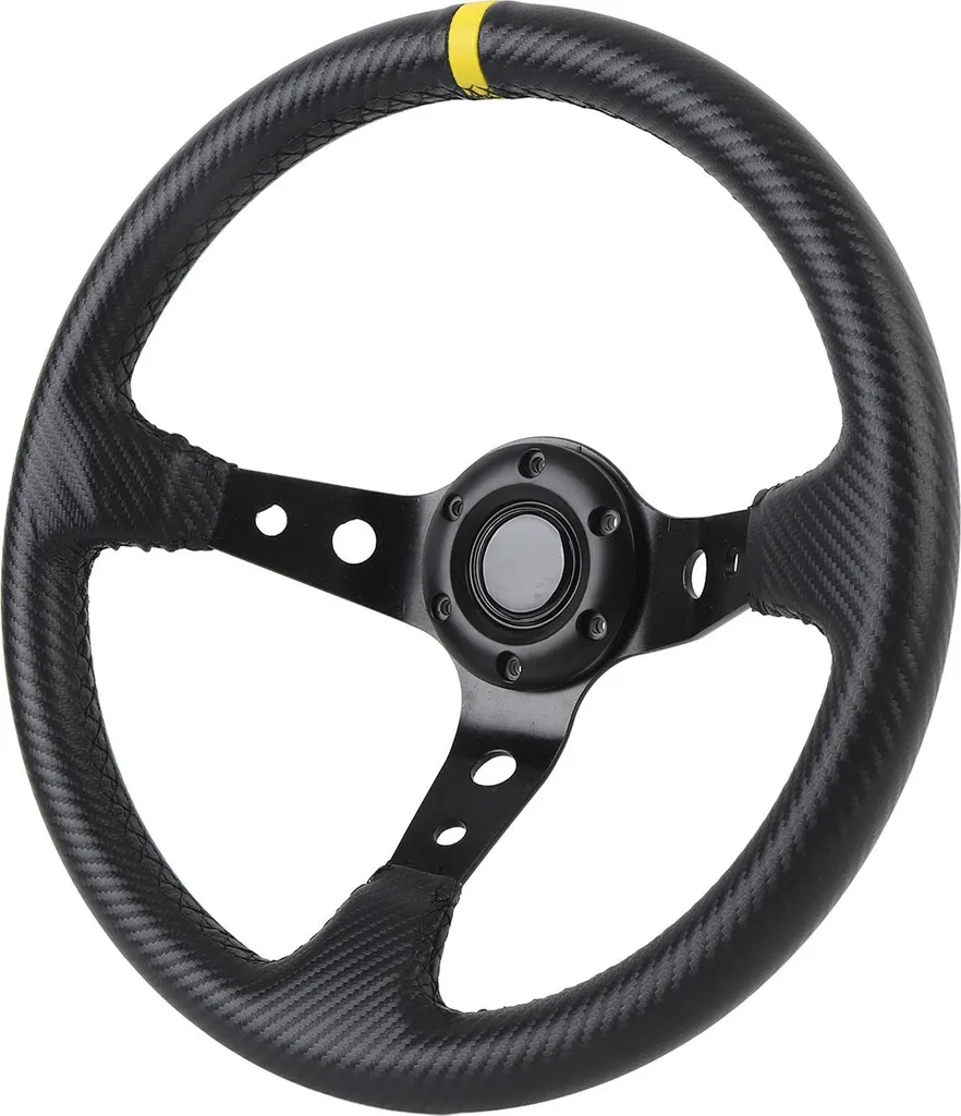 Volant de course 14 pouces en PVC et aluminium aspect carbone avec klaxon