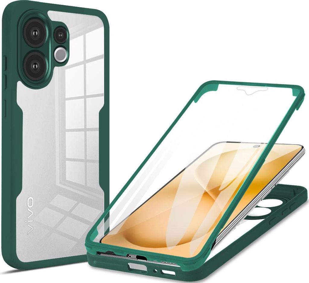 Schutzhülle für Vivo V60, Eingebautem Displayschutz 360 Grad Komplettschutz Handyhülle Grün