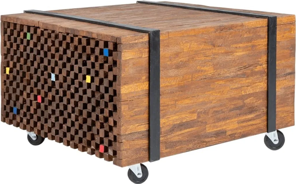 Tavolino Teak Massello 60x60x38 cm - Stile Rustico per Interni
