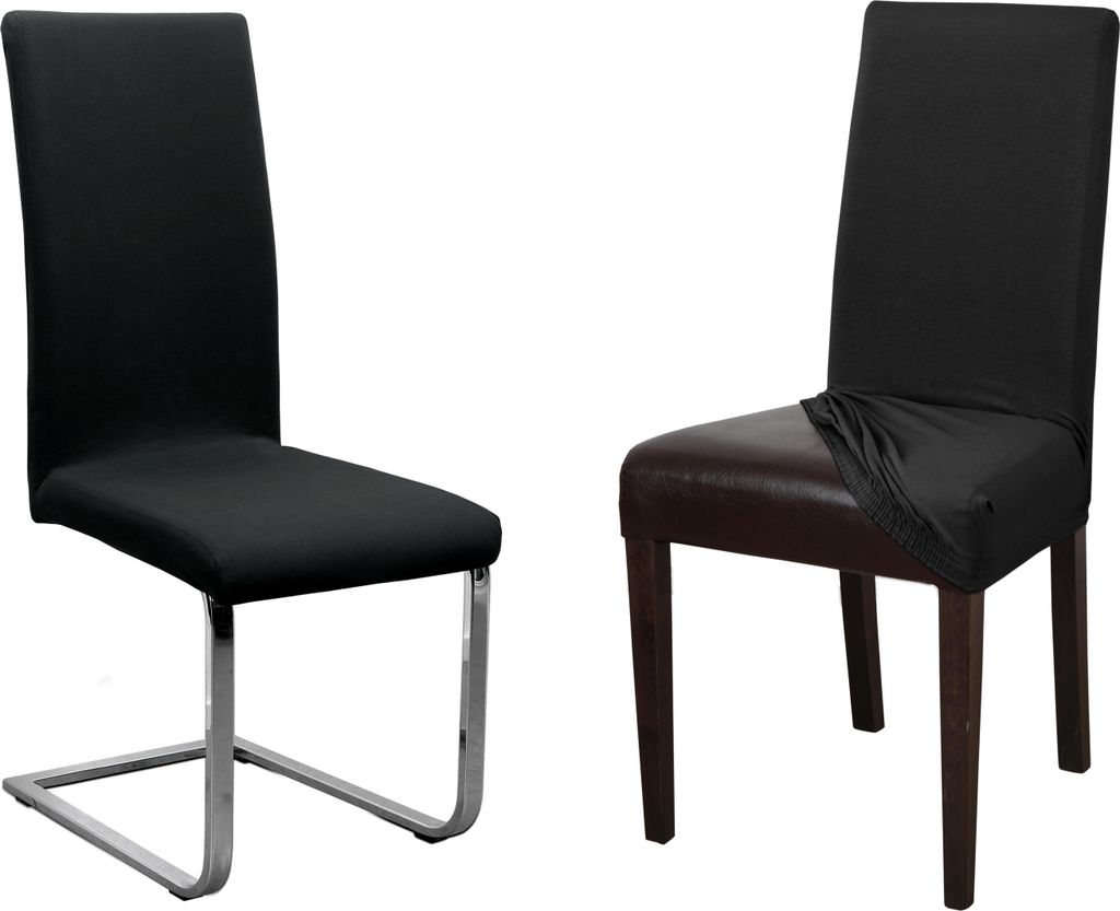 2er Set Jersey Stuhlhusse (Farbe wählbar), elastische Uni Stretch-Husse aus Baumwolle Bi-Elastisch,Stuhlhusse – kurz,Schwarz,2er Set