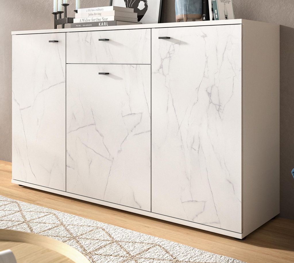 Sideboard "Marble" in weiß Marmor Kommode 139 cm, mit Soft-Close