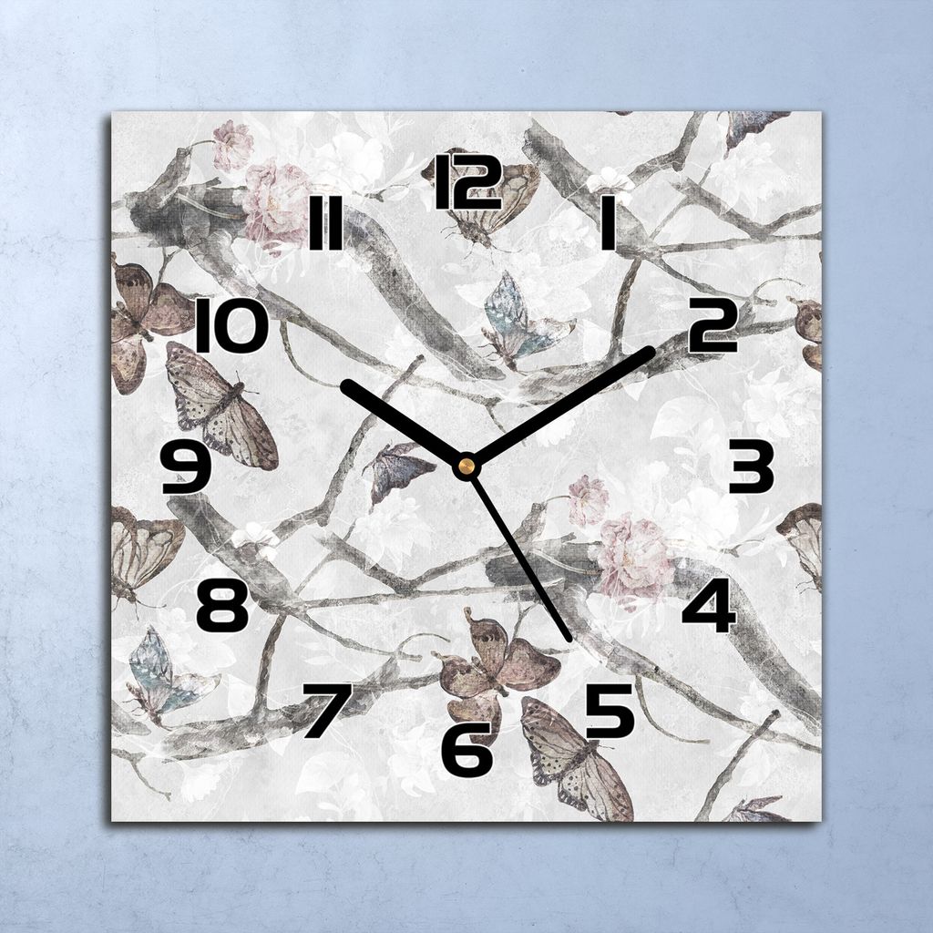 Wanduhr Echt-Glas-Küchenuhr Schmetterlinge Quarz Lautlos Produktbild 