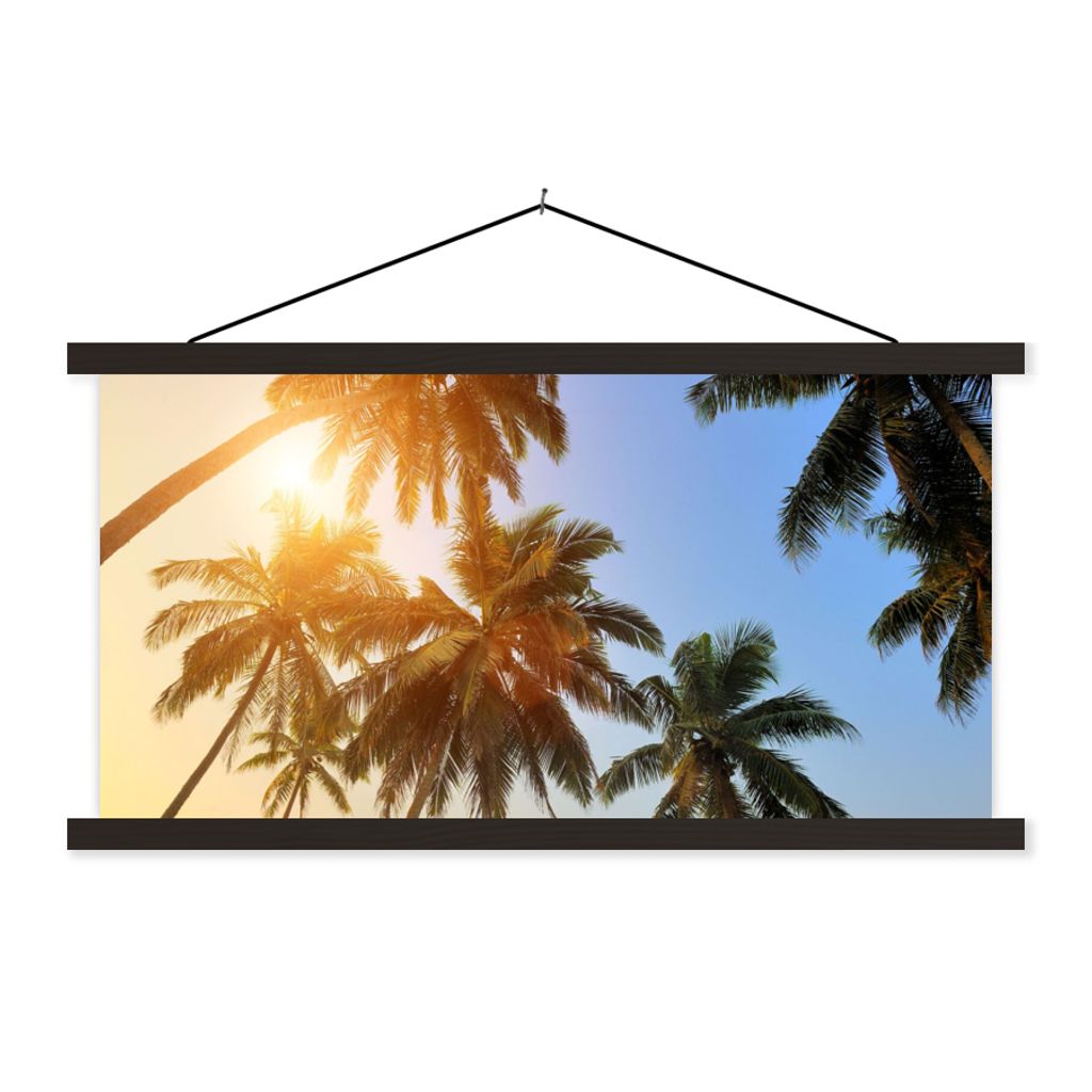 MuchoWow Textilposter Palme - Sonne - Sommer - Tropisch 120x60 cm mit schwarzem Rahmen - Dekoration Schlafzimmer