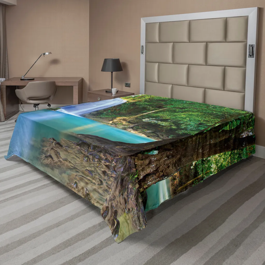 Grand Drap de Lit Décoratif Ambiance Zen Jungle et Cascade 266 x 260 cm