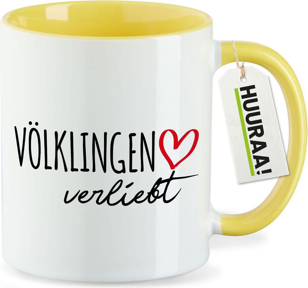 Huuraa Kaffeetasse Völklingen verliebt 330ml Gelb Keramik Kaffeebecher Geschenkidee