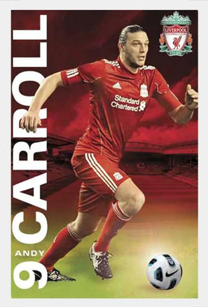 Poster Andy Carroll Liverpool sous vitre acrylique et cadre MDF blanc mat