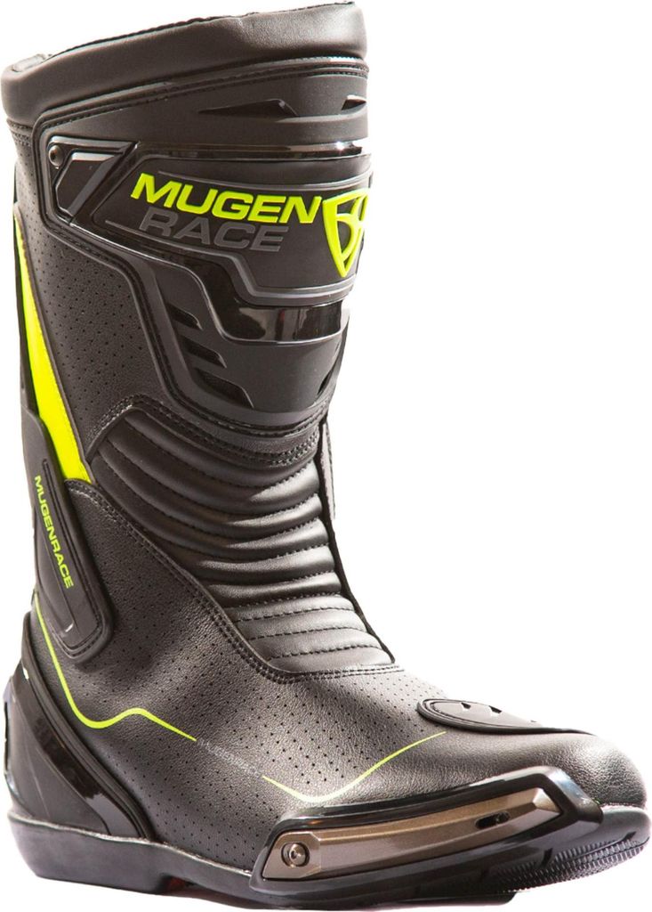 MUGENRACE Speed perforierte Motorrad Stiefel, schwarz/neon-gelb, 42