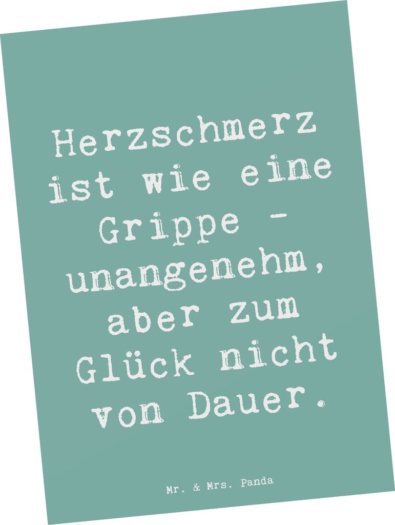 Mr. & Mrs. Panda Postkarte Spruch Herzschmerz Grippe - Meeresbrise - Geschenk, Gefühl, handgefertigt, Motivation, Ansichtskarte, Gefühlstiefe, Fr...