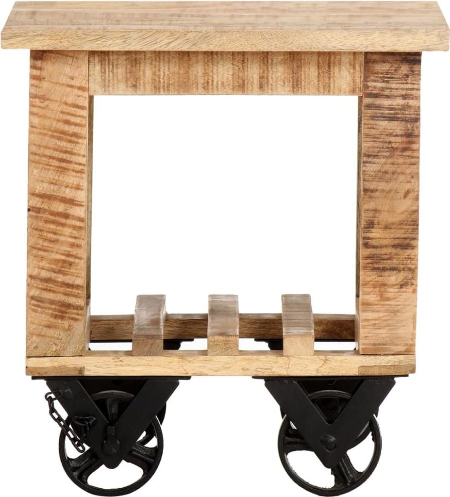 vidaXL Beistelltisch mit Rädern 40x40x42 cm Raues Mangoholz