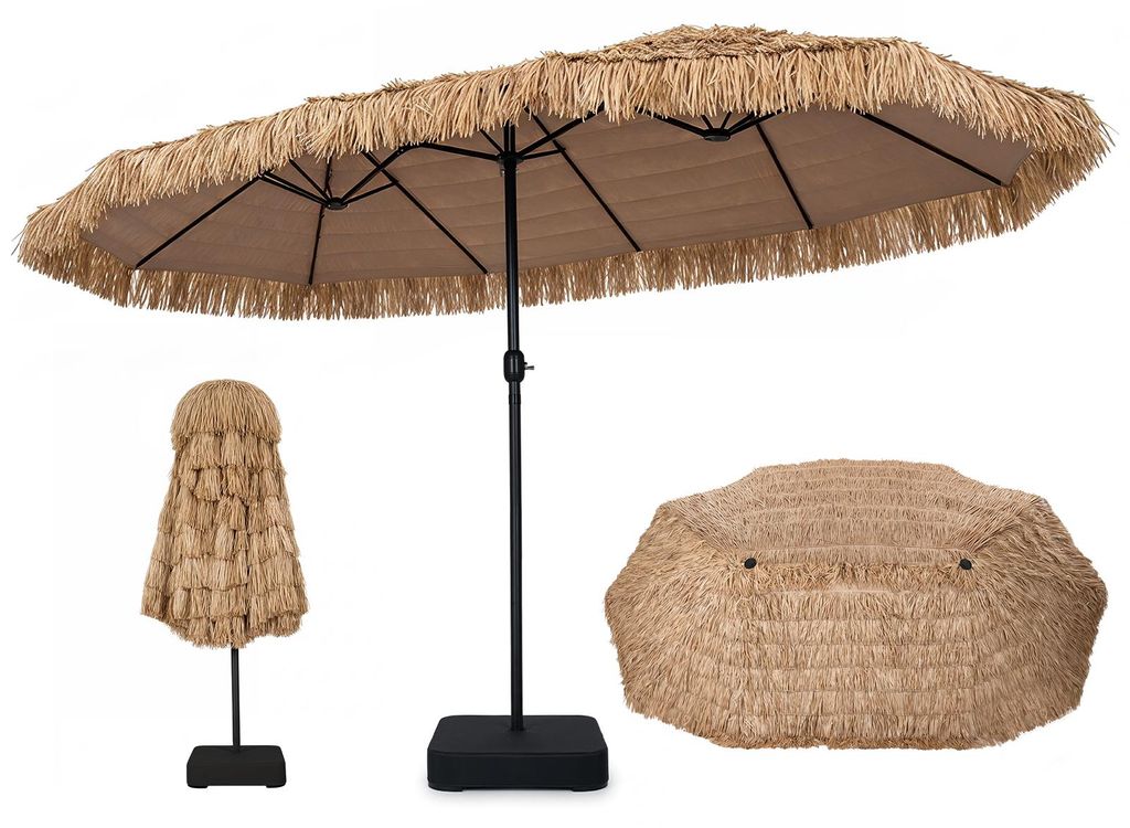COSTWAY Dubbele parasol met standaard, 450x260 cm, Productafbeelding 