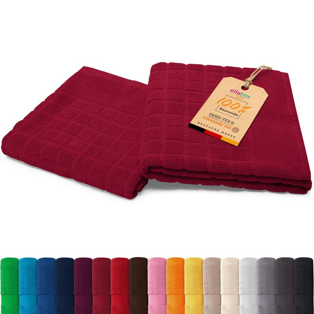 EllaTex PARIS 2er Set Duschvorleger 50x70 cm – 100% Baumwolle, 700 g/m² Badematten, in Farbe: Weinrot
