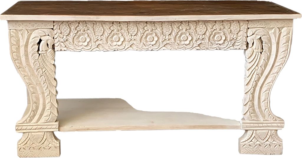 Orientalische Konsole Sideboard schmal Antik Muster 24 150cm | Orient Vintage Konsolentisch orientalisch handgeschnitzt | Landhaus Anrichte aus Hol...