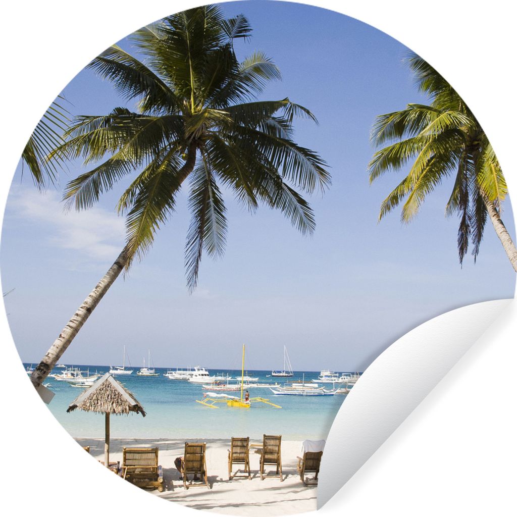 MuchoWow Runde Wandtattoo - Wandsticker Tapete Aufkleber Palmen und Liegestühle am Strand von Boracay Ø 30 cm Selbstklebend und Repositionierba...