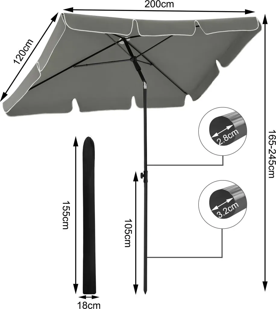 Parasol de balcon rectangulaire inclinable gris anthracite 200x125cm - 2
