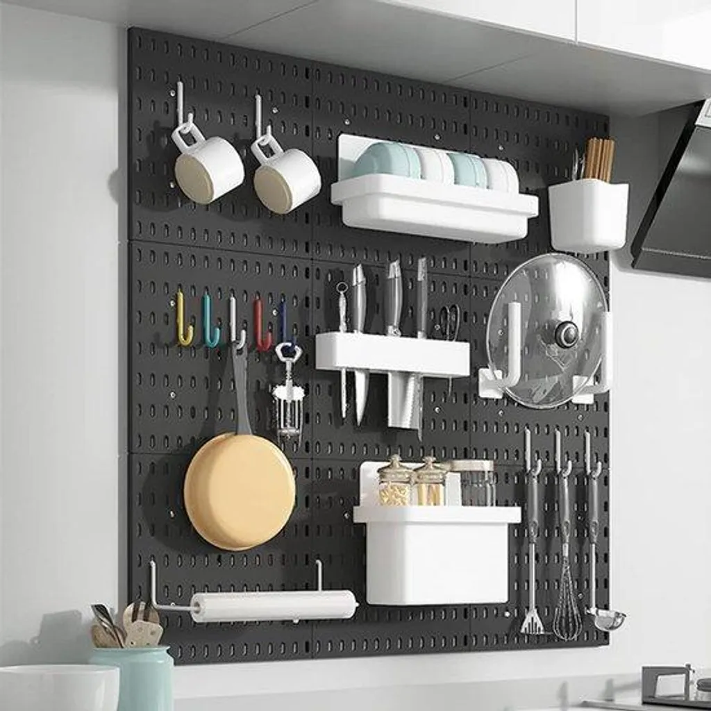 Organiseur de bureau mural en métal noir 56x56 cm - Gain de place bureau