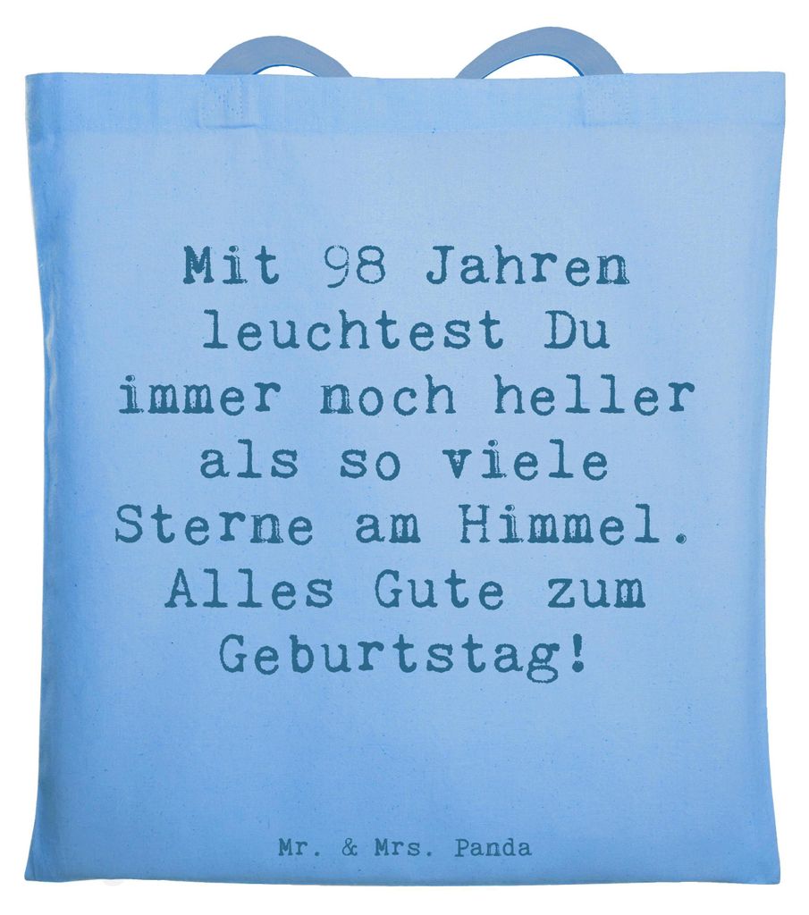 Mr. & Mrs. Panda Tote Bag Spruch 98. Geburtstag Leuchten - Sky Blue - Geschenk, Tasche, Lächeln, Shopping, hoher Alter, Beutel, Geburtstagsgeschen...