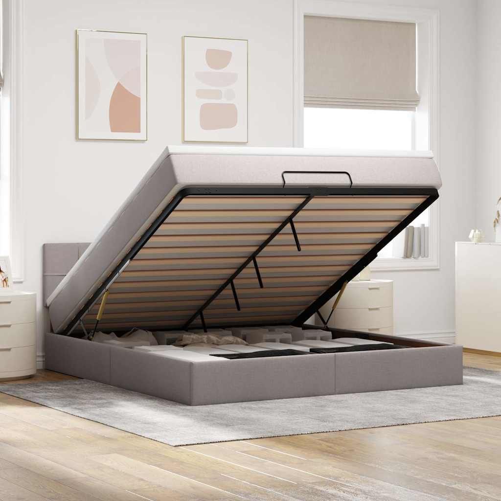 Möbel Ottoman-Bett mit Matratze & LEDs Taupe 180x200 cm Stoff 3312330