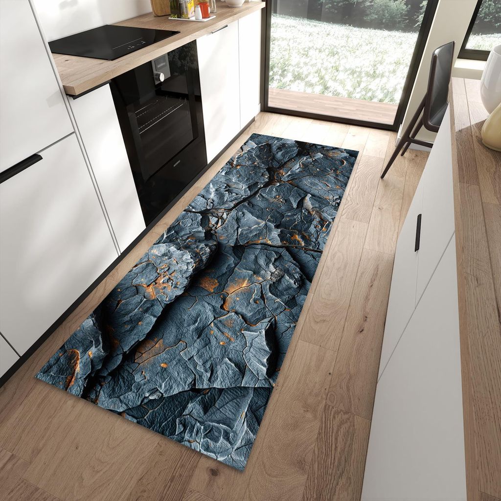 Küchenteppich 90x240cm rutschfest & abwischbar PVC Läufer - Gesteinsformation