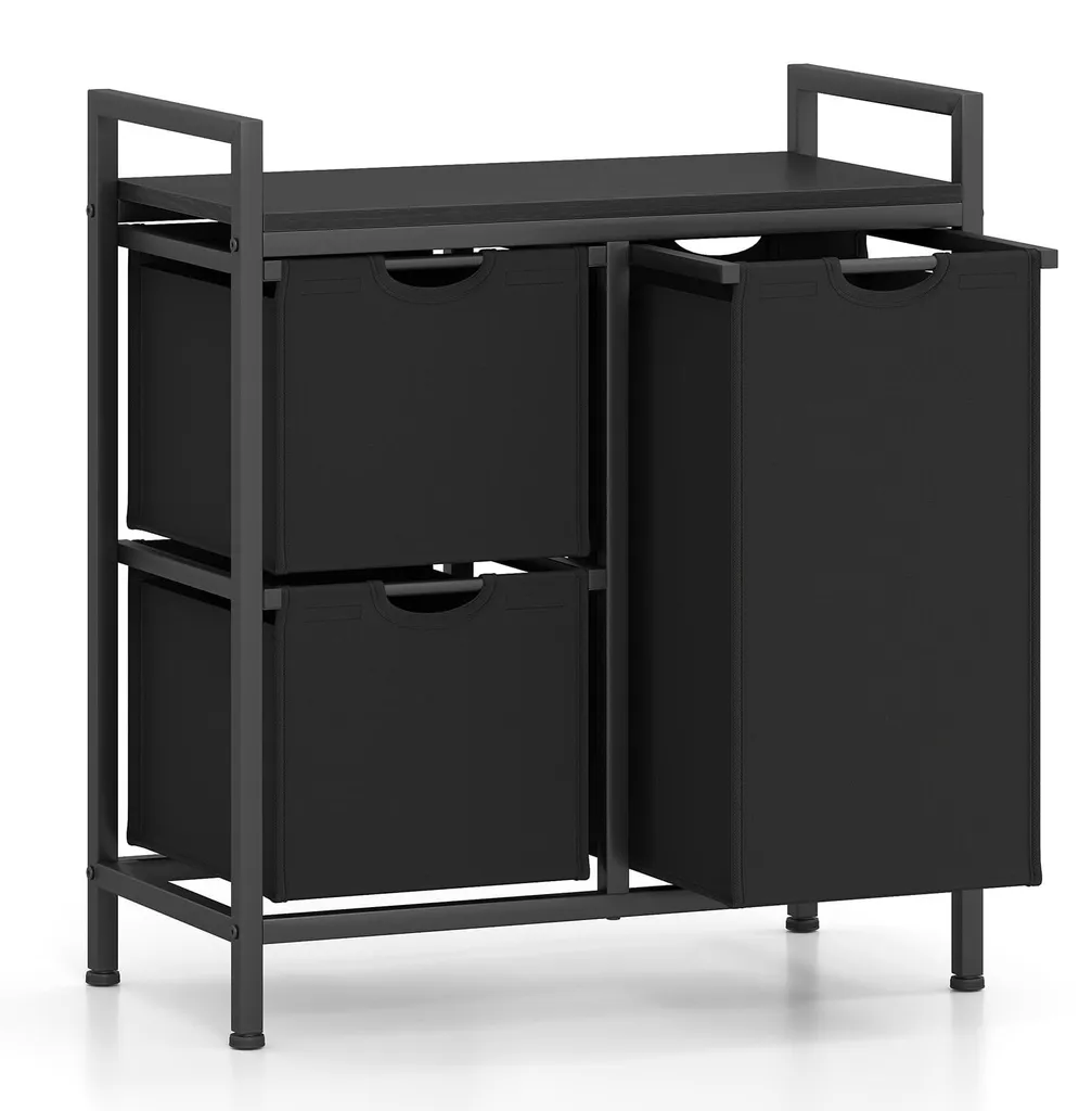 Station de Lavage 3 Bacs pour Organiser le Linge avec Étagère 75L