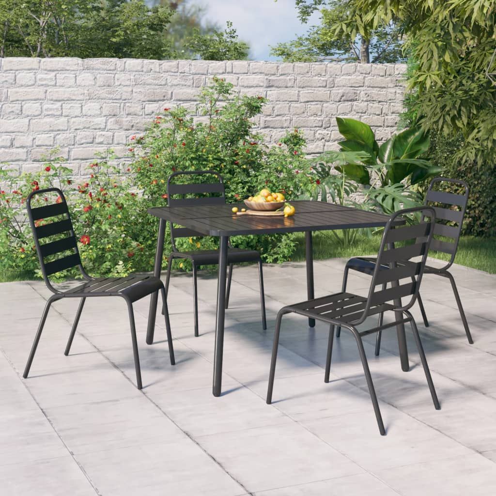 The Living Store 5-tlg. Garten-Essgruppe Anthrazit Stahl