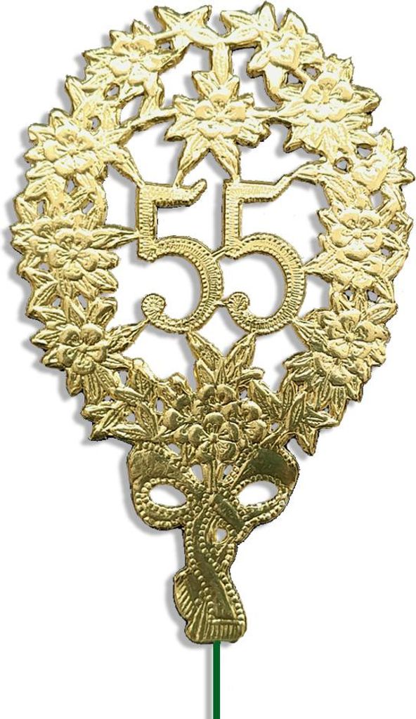 Jubiläumszahl Ziffer "55" in gold, Größe: 8x12 cm, mit Draht für Jubiläumskranz für Geburtstag, Jubiläum, Feier, Party. Inhalt: 10 Stück