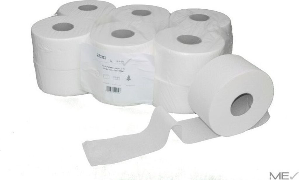 Jumbo Mini Toilettenpapier 12 Rollen - 140m 2 lagig - Zellstoff-weiß