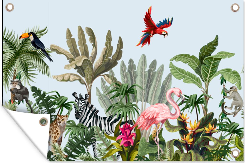MuchoWow 60x40 cm Outdoor-Poster Gartendeko Sichtschutz Garten Poster für den Garten Dschungel - Flamingo - Affe - Jungen - Mädchen - Kinder