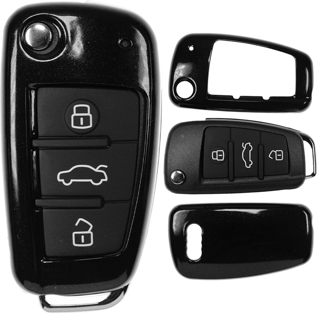 Auto Schlüssel Kunststoff Hülle ABS Plastik Schutz Cover Schwarz kompatibel mit Audi A1 8X S1 A3 8P S3 A6 4F S6 Q7 Klappschlüssel