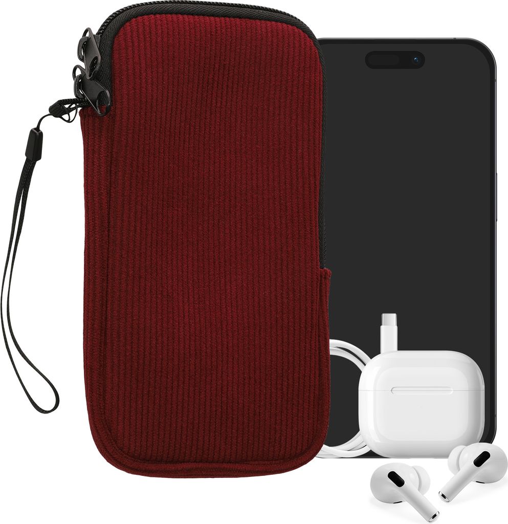 kwmobile Handytasche für XXL - 7" Hülle - Cord und Neopren Tasche mit Handschlaufe - Case 17,8 x 8,5 cm Innenmaße - Handyhülle in Tawny Red