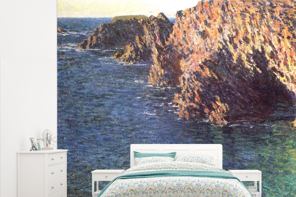 MuchoWow Fototapete für Wohnzimmer oder Schlafzimmer Wandtapete Vinyl Motivtapete Die Grotte von Port-Domois - Gemälde von Claude Monet - 265x2...