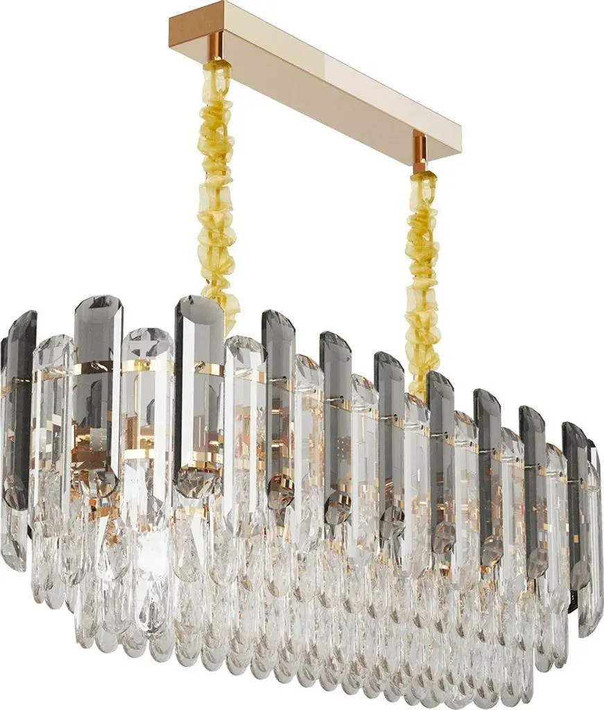 Lustre ovale 60x30 cm en cristaux de luxe et métal doré 3 niveaux E14