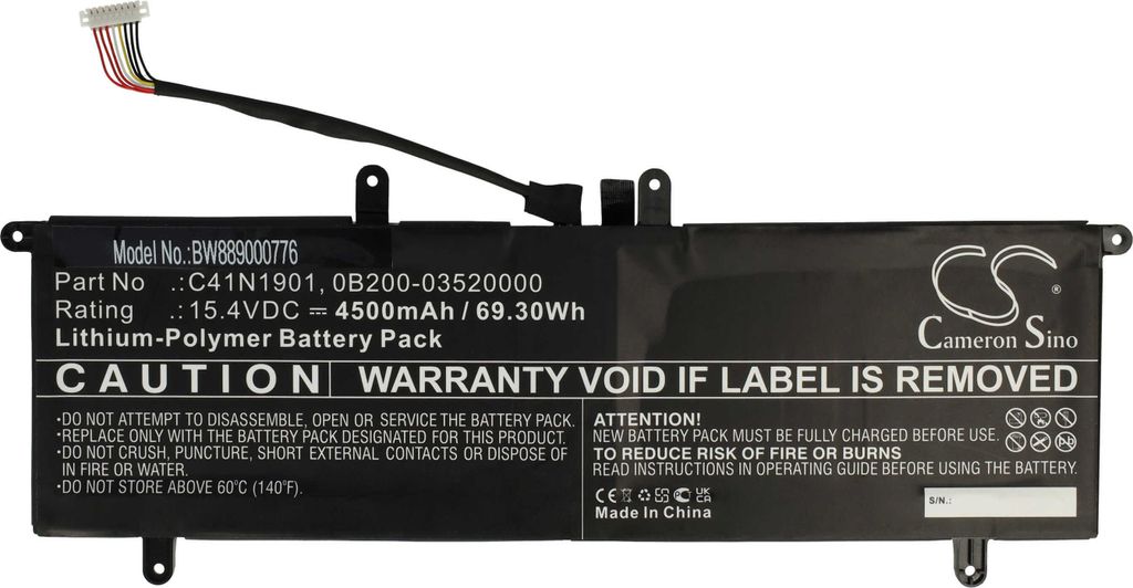 vhbw Akku kompatibel mit Asus ZenBook Duo UX481FA-BM036T, UX481FA-BM046T, UX481FA-BM027T, UX481FA-BM033T Notebook (4500 mAh, 15,4 V, Li-Polymer)