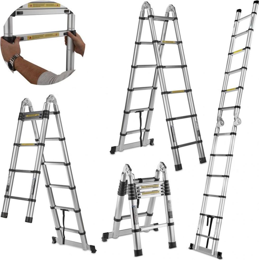 Teleskop-Aluminiumleiter, Gelenkleiter, 3,8 m, 150 kg (G02448)