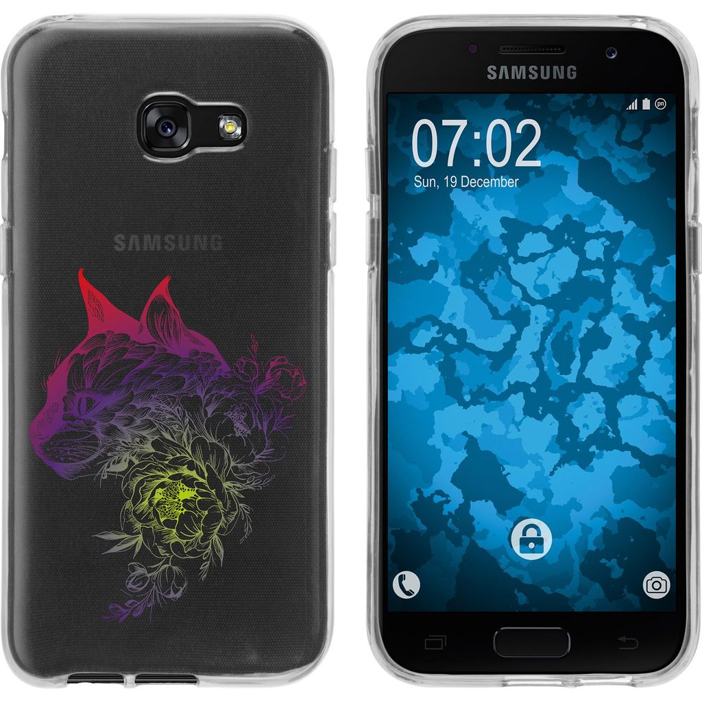 PhoneNatic Case kompatibel mit Samsung Galaxy A3 2017 Silikon-Hülle Floral Katze M2-5