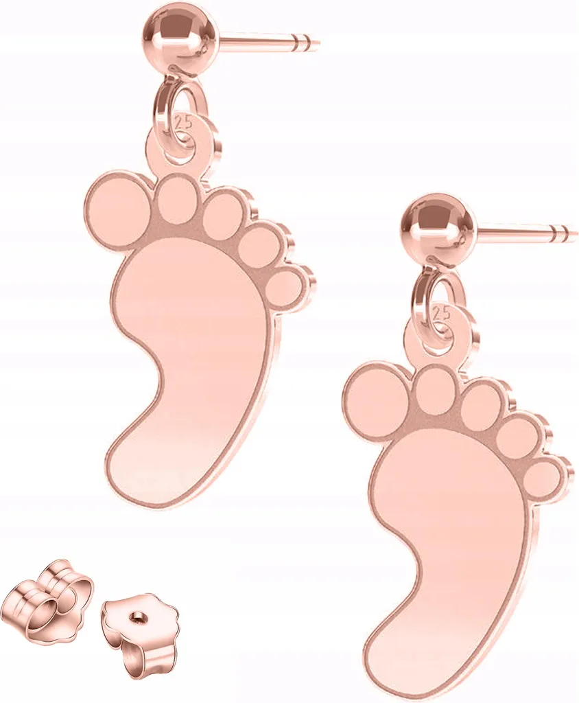 orecchini a forma di piede di bambino in argento 925 con design in oro rosa