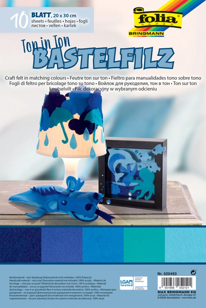 folia Bastelfilz TON-IN-TON MIX 200 x 300 mm 150 g/qm blau 10 Bögen