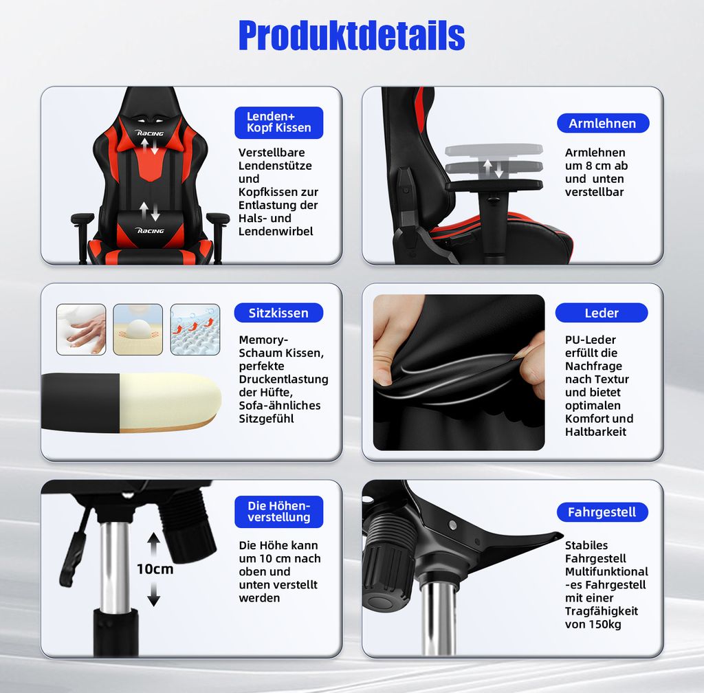 Aiibot Gaming Stuhl Bürostuhl Ergonomisch Schreibtischstuhl Produktbild 6