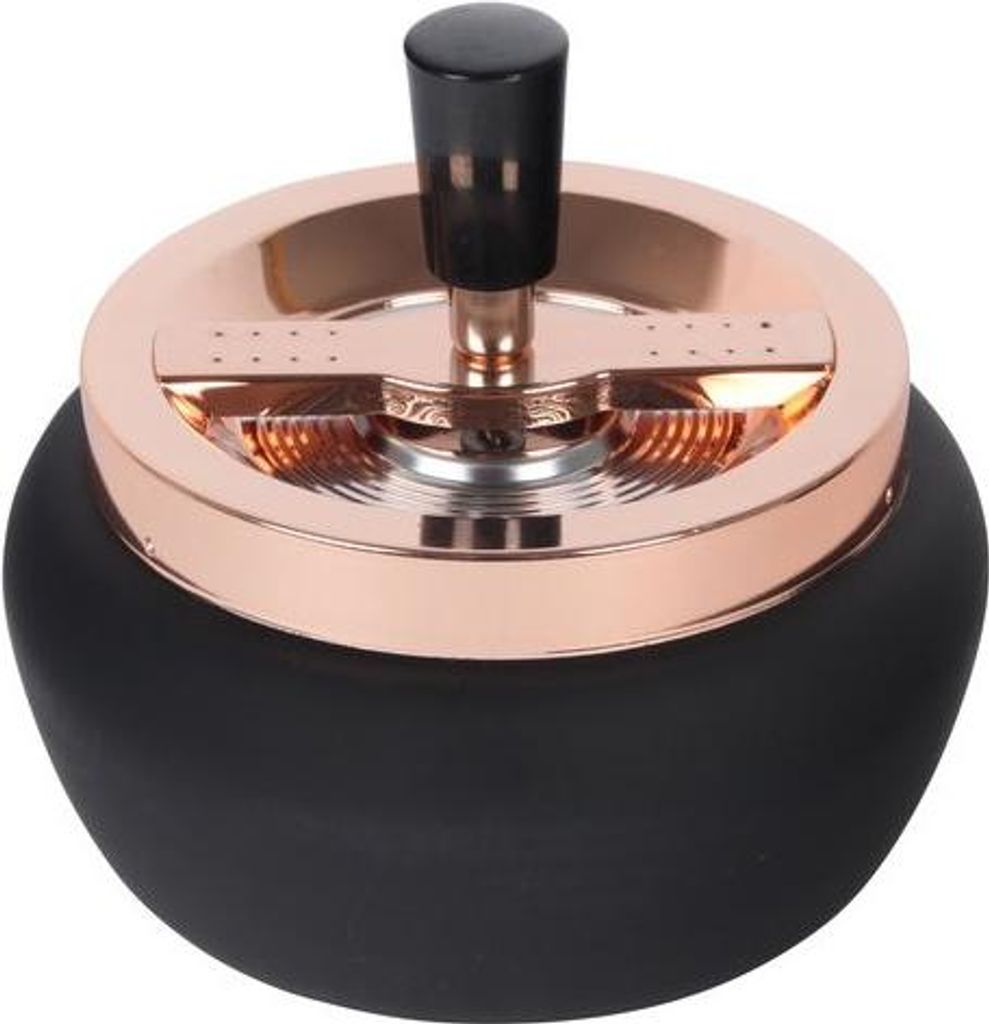 Rotierender Schwarz-Gold Aschenbecher, 13 cm, Metall