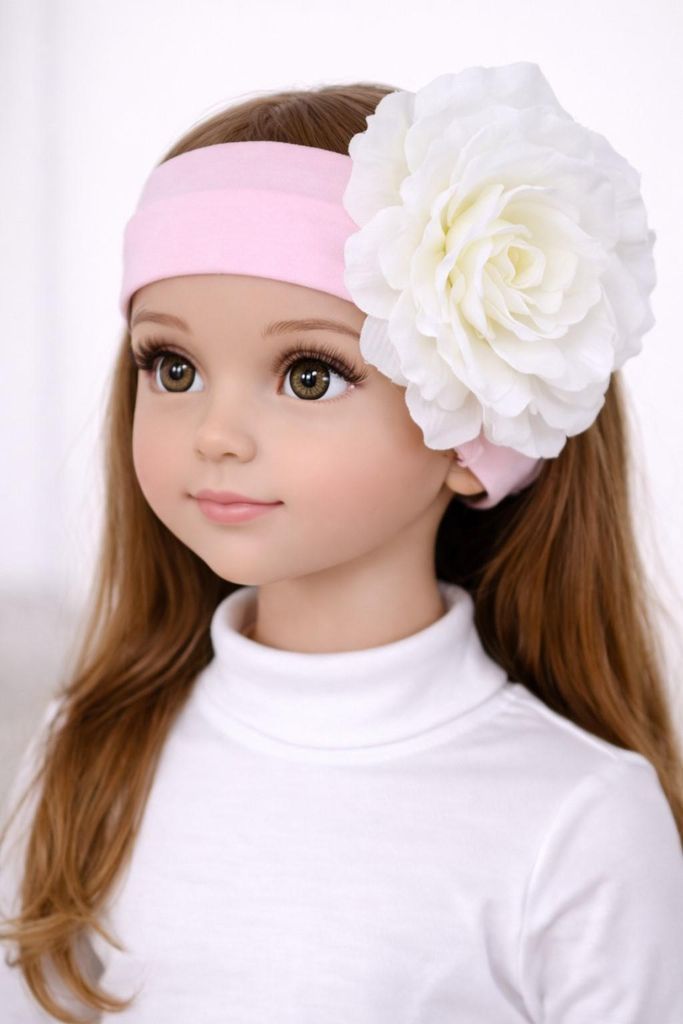 Gigis Bandana Mädchen Rosa – mit weißer Blume – Kinder 5–8 Jahre – modisch & bequem für Frühling/Sommer