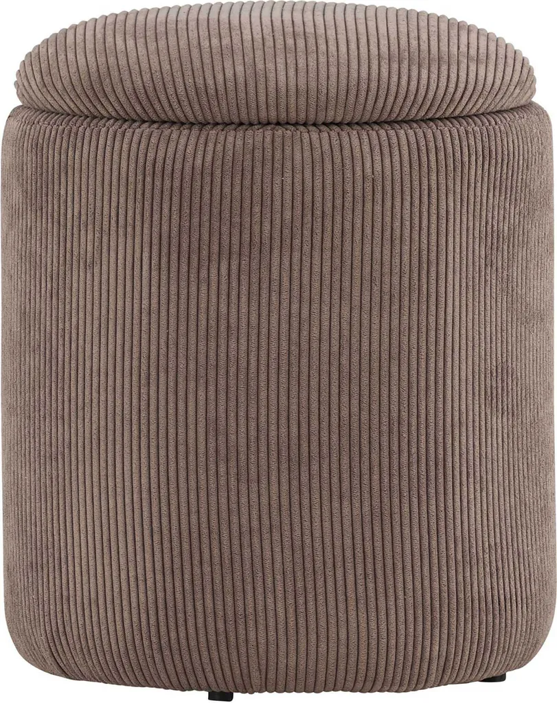 Pouf Limpen Ø32cm in velluto con contenitore marrone.