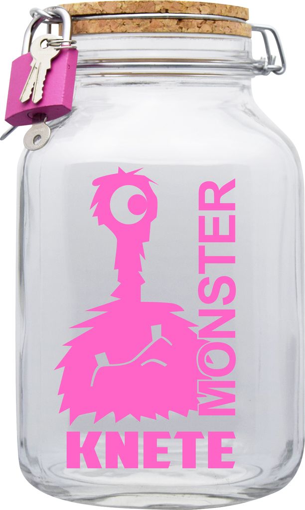 Spardose Geld Geschenk Ideen Monster Knete Transparent Pink Größe XXL 3 Liter